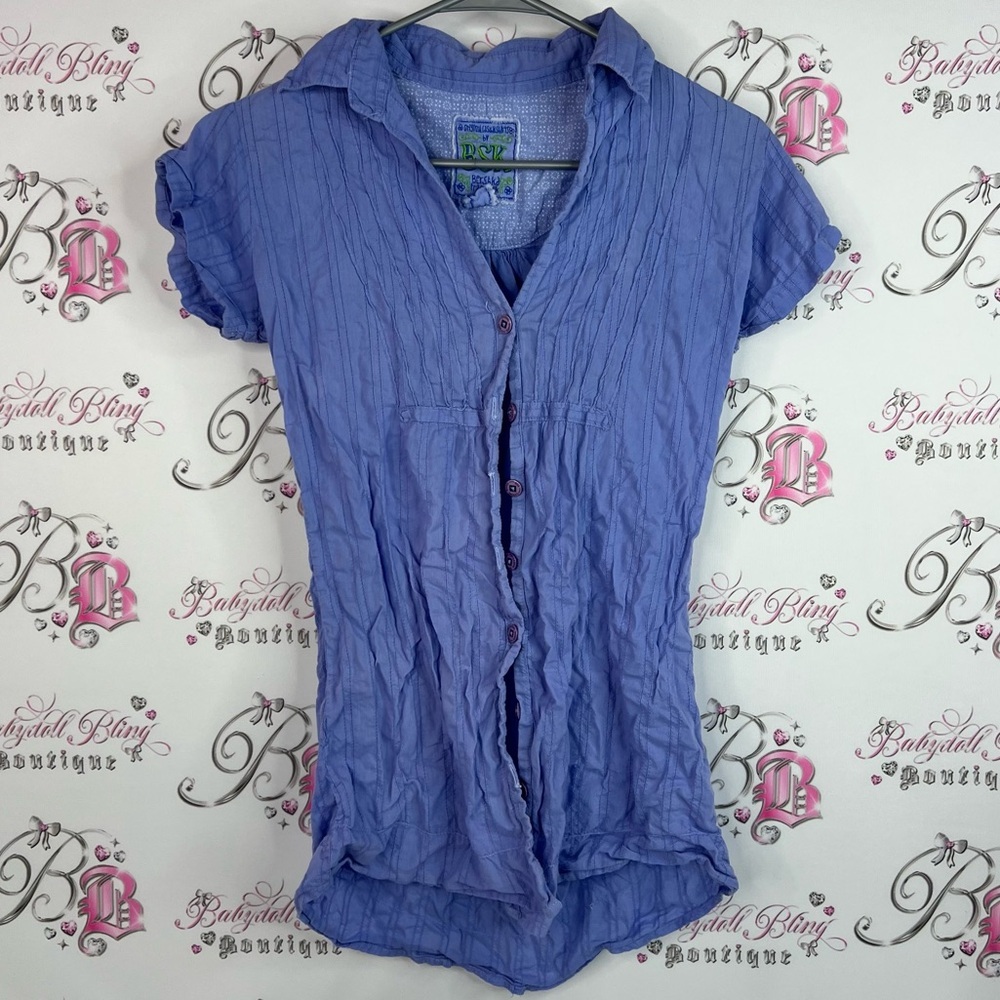 Bershka button up collared polo shirt blue purple Lavender Button-Down Shirt